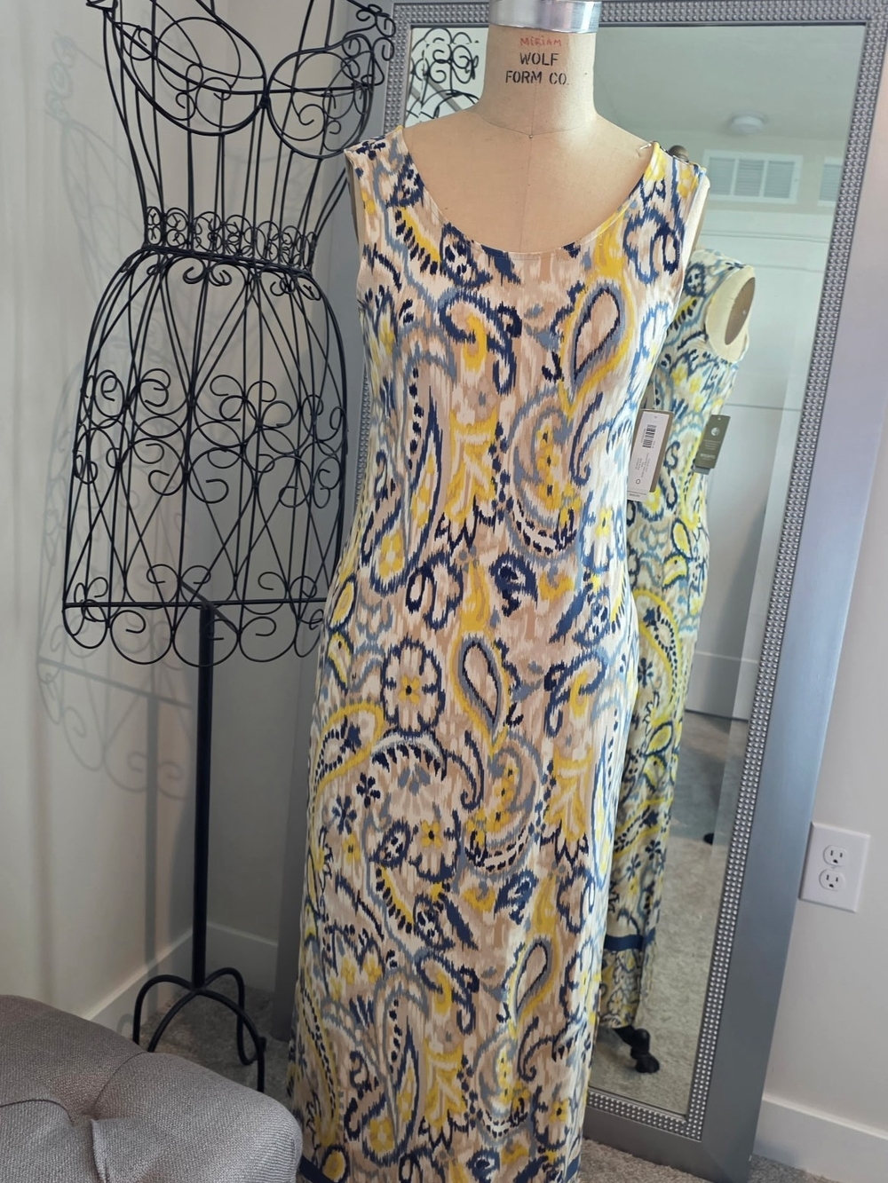 Chico's Cream, Yellow & Blue Paisley Maxi Dress
